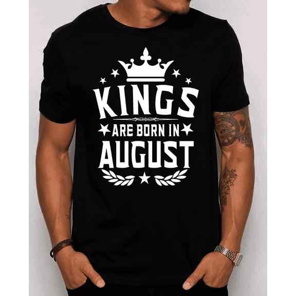 NETHOUSE Men's Birthday T-Shirt - Kings Are Born in August - Crown Graphic Tee for Him - Cotton Blend Casual Fit Shirt - Sizes S to 5XL