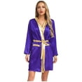 thumbnail image 4 of Sxiwei Women Halloween Hooded Boxing Robe Long Sleeve Open Front Metallic Trim Satin Cloak Belt Purple 14, 4 of 6