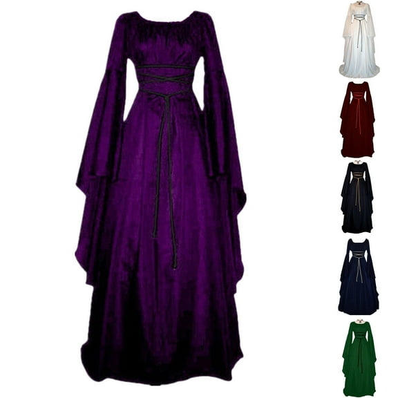 yillto Womens Vintage Dress Ruffle Hem Flowy Maxi Dresses High Waist A Lined Long Sleeve Clothes