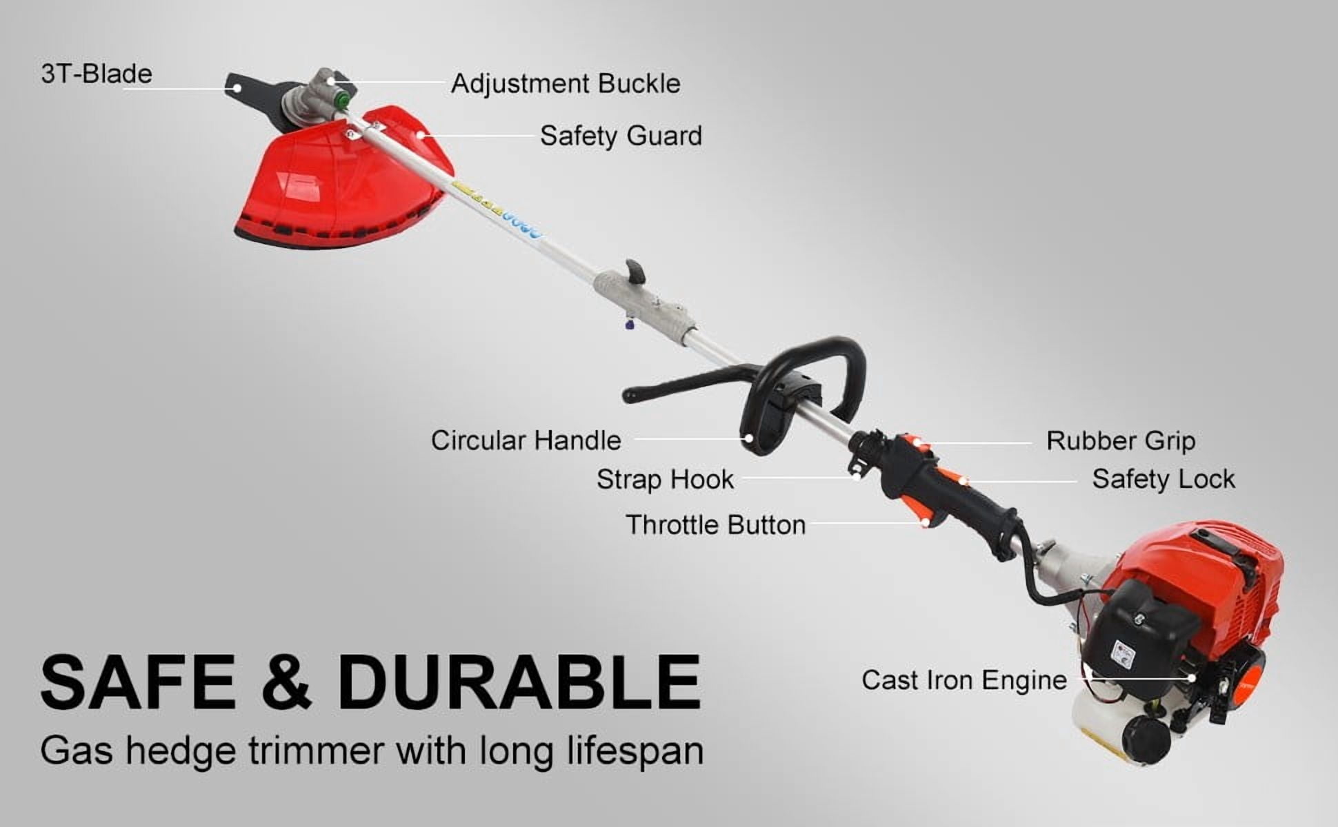 Seipouy Petrol Hedge Trimmer Chainsaw Brush Cutter, Gas Weed Wacker 52cc 2-Stroke Multi Tools Gas Lawn Mower Guard Accessories Hedge Trimmer Grass Trimmer Lawn Edger for Home Yard Garden 5 in 1