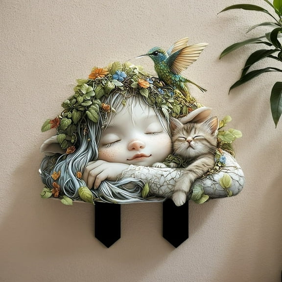 Garden Art Decorative Plug-in,Enchanting Bird Kitten Fairy Garden Art Sculpture,Multi Functional Courtyard Theme Planting Pottery Decoration