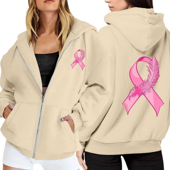 Women's Zip Up Hoodie Long Sleeve Pullover Casual Cancer Awareness Sweatshirt with Pocket for Everyday Wear Comfort