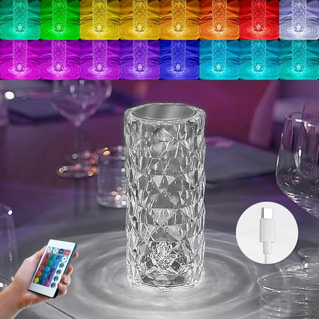 

Trisens Crystal Lamp LED Rose Diamond 16 Color Changing RGB Night Light with USB Touch Lamp Remote Control Rechargeable Table Lamps