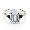 thumbnail image 2 of Gem Stone King 925 Silver and 10K Yellow Gold White Moissanite and Black Onyx and Diamond Engagement Ring for Women (3.81 Cttw, Emerald Cut 10X8MM, Trillion 3.5MM, Size 8), 2 of 3