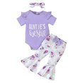thumbnail image 3 of CAICJ98 Newborn Baby Girls Fall Clothes Summer Outfits Mommy is My Bestie Letter Print Short Sleeve Romper Floral Pants Headband Set Toddler Clothing for Girls (Purple,12-18 Months), 3 of 7