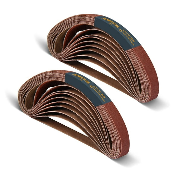 POWERTEC 40PK 40 Grit 1/2 x 18 inch Sanding Belts, , Aluminum Oxide Belt Sander Sanding Belt for Air File Belt Sander, Woodworking, Derusting, 401804-P2