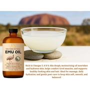 Emu Oil, 100% Pure Australian Emu Oil - Refined Natural Oil for Hair Growth, Anti-Aging Skin Moisturizer, Hydrating Face & Body Oil, Massage Oil for Scars & Dry Skin - Unscented, 4 fl oz Glass Bottle