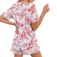 thumbnail image 2 of Yuyamidu Flower Butterfly Women's Sleepwear Set Summer Soft Round Neck Short Sleeve Pajama Top with Matching Shorts 2 Piece (Pink), 2 of 7