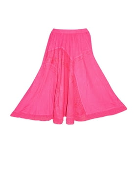 Mogul Womens Medieval Skirt Pink Embroidered Rayon Fashion Maxi  Skirts