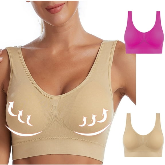 pimelu Bras for Women Sports Bras for Women Seamless Compression Bralette Ladies Plus Size 2pcs Breathable Comfy Push up Wireless Yoga Tank Bras Seamless Bra