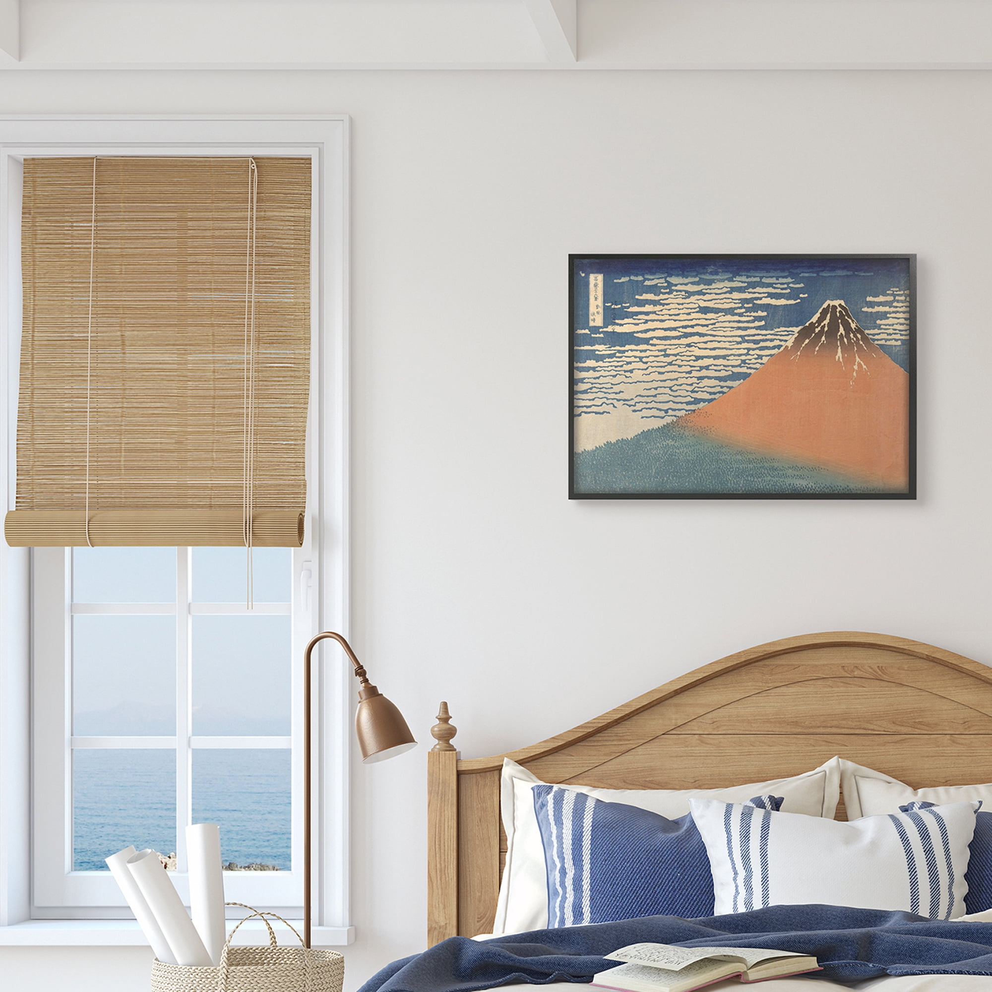 Stupell Industries Vintage Eastern Mountain Landscape Illustration Blue Orange,16 x 20,Designed by Katsushika Hokusai