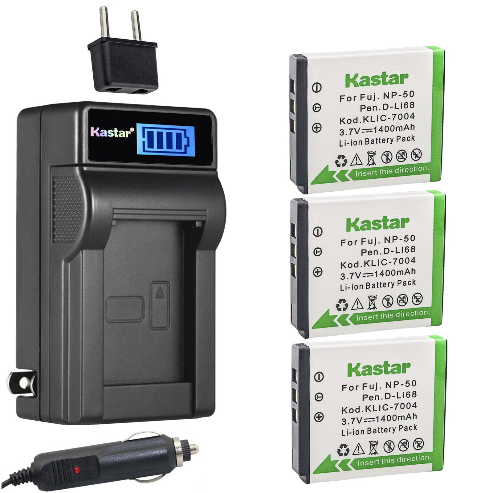 Kastar 3-Pack FNP-50 Battery and LCD AC Charger Compatible