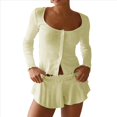 thumbnail image 3 of Conjunto de Pijama para Mujer, de Larga, con Botones, Top y Pantalones Cortos con Volantes, Conjunto de 2 Piezas para Estar en Casa, Ropa de Dormir Y2k. Amarillo M, 3 of 8