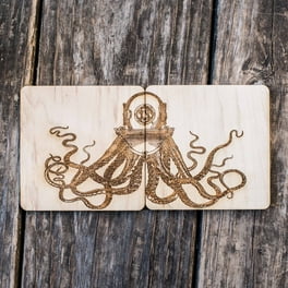 Steampunk Octopus Coaster Set of two 4x4in Raw Wood Steampunk Octopus Coaster Set of two 4x4in Raw Wood