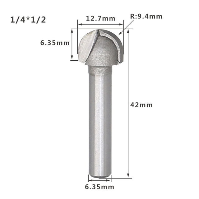 1/2" 1/4" Shank 2 Flute Round Bottom Router Bits Milling Cutter For Woodwork 1/4*1/2