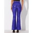 thumbnail image 3 of DARING DIVA Women's Sparkle Bell Bottoms Stretch Shiny Flare Sequin Pants M Blue Purple, 3 of 6