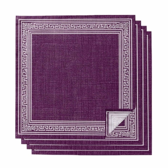 Dark Purple Retro Greek Key Cloth Napkins, Geometric Greece Ancient Farmhouse Washable and Reusable Dinner Napkins Set of 4, Table Napkin for Kitchen Party Birthday Wedding Hotel Housewarming 20"x20"