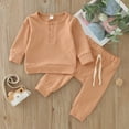 thumbnail image 2 of Fshinging Toddler Boy Outfits 2 Piece Set Clothes Baby Girls Solid Color Long Sleeve Tops Drawstring Kids Jogger Sweatpant Suit, 2 of 7