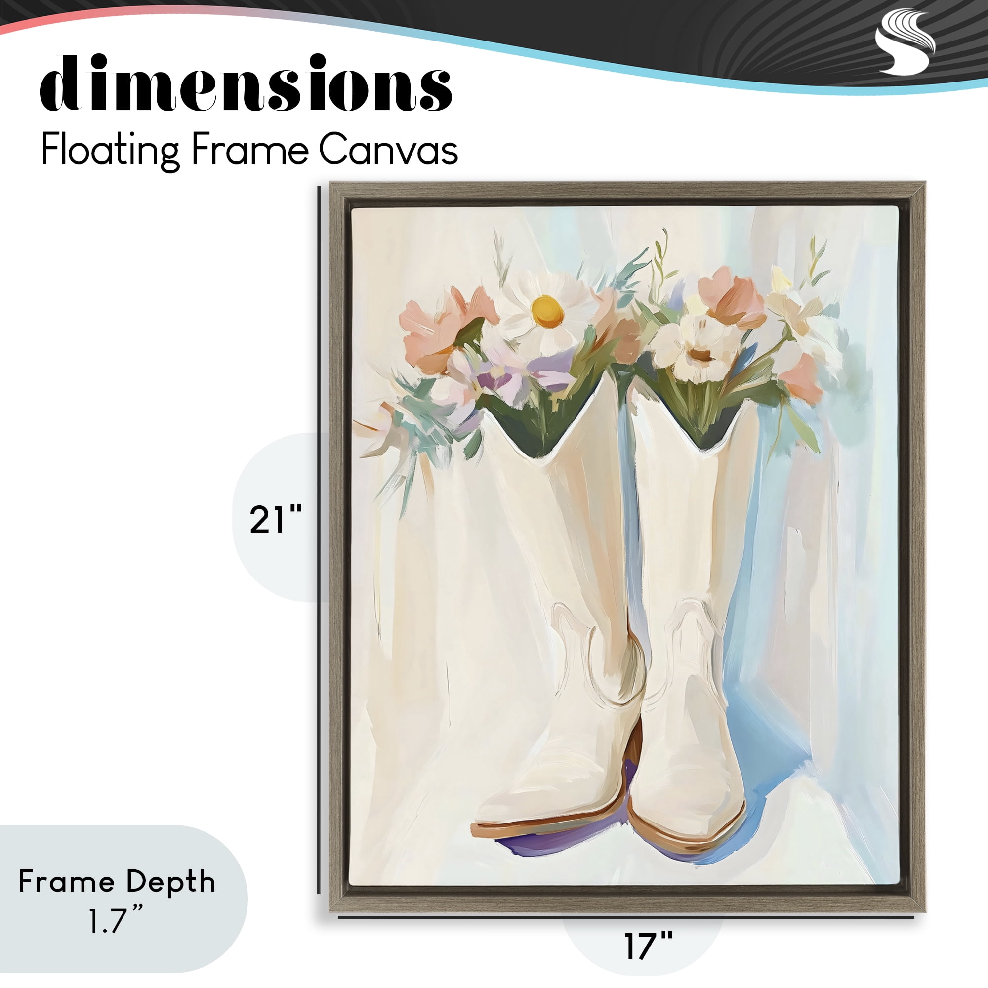 Stupell Industries Floral White Cowgirl Boots Brown Framed Floater Canvas Wall Art, design by The Prints Vibe