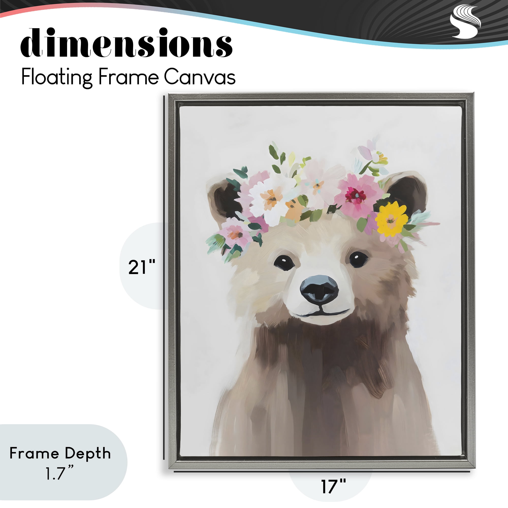 Stupell Industries Flower Crown Bear Gray Framed Floater Canvas Wall Art, design by The Prints Vibe