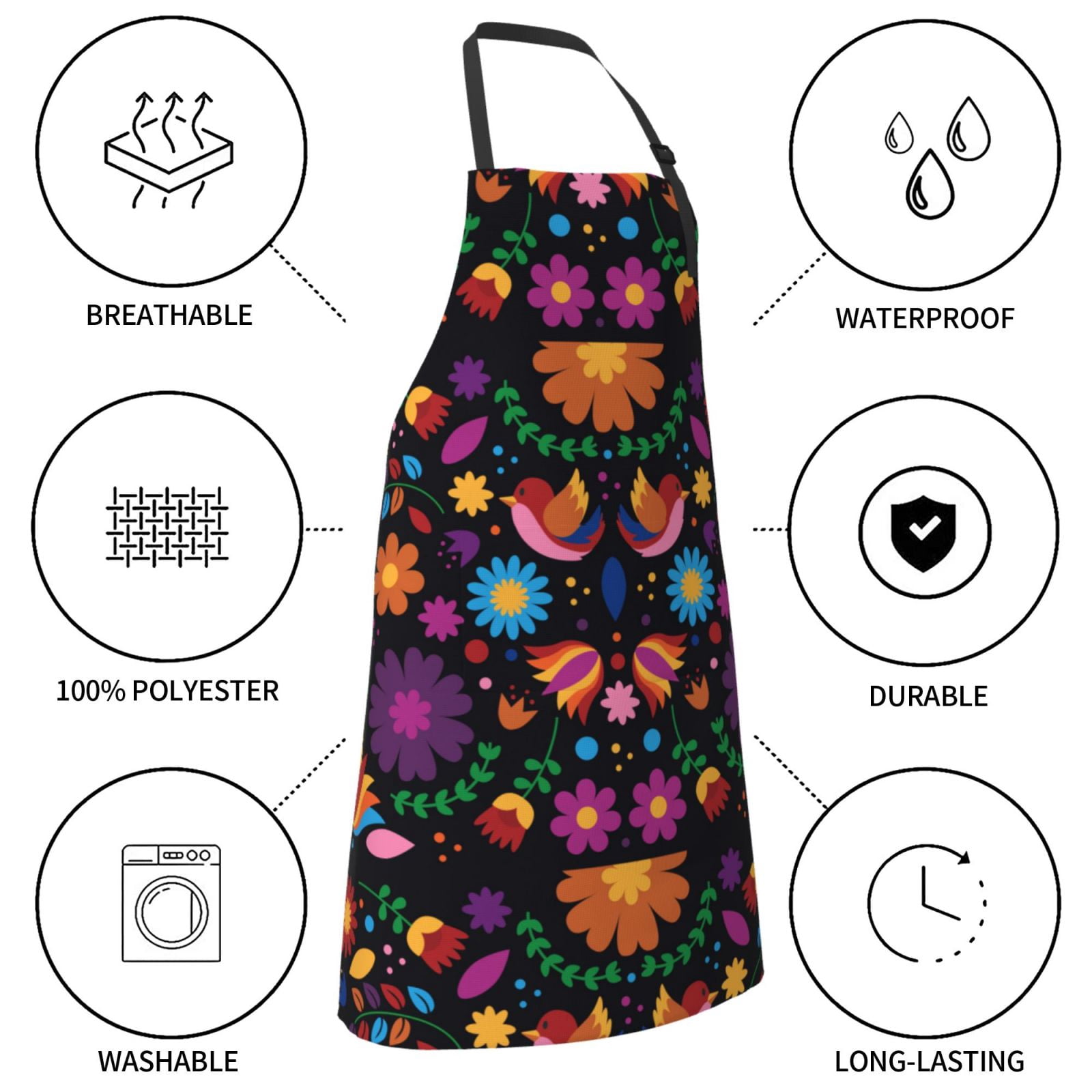 Kdxio Colorful Floral2 Apron with Pockets Adjustable Kitchen Aprons for Men Women Waterproof Aprons for Cooking,Drawing,Crafting, Baking Household Cleaning