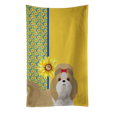 Summer Sunflowers Gold and White Shih Tzu Kitchen Towel