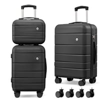 3 Piece Suitcase Set 14/18/20 inch Hardside Suitcase with Spinner Wheels Detachable Lightweight Carry on Luggage (Black)