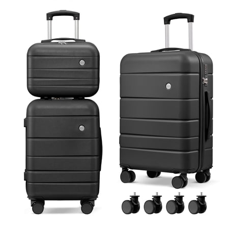 3 Piece Suitcase Set 14/18/20 inch Hardside Suitcase with Spinner Wheels Detachable Lightweight Carry on Luggage (Black)