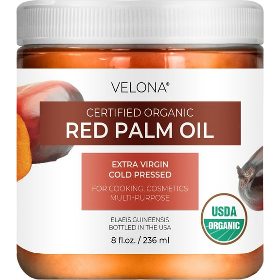 Velona USDA Certified Organic Red Palm Oil 8 Fl Oz | Food and Cosmetic Grade | in jar | Extra Virgin, Cold Pressed | Skin, Face, Body, Hair Care | Use Today - Enjoy Results