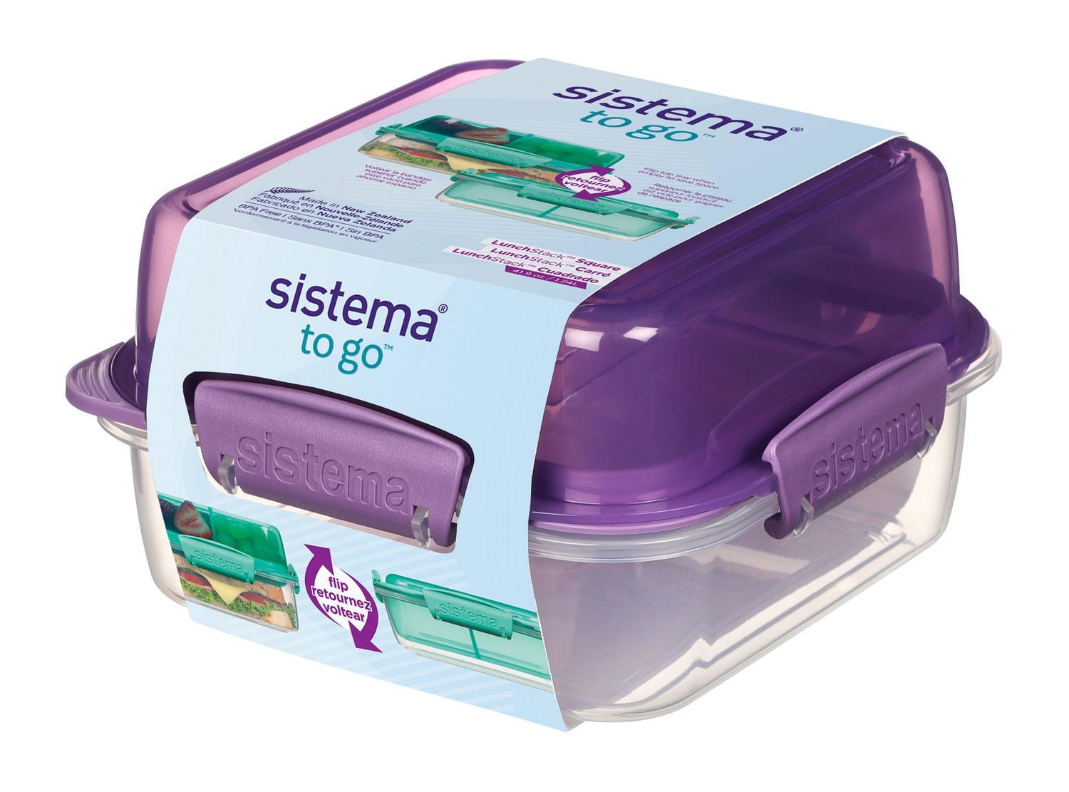 Sistema 1.24L Lunch Stack Square to Go Assorted Colours