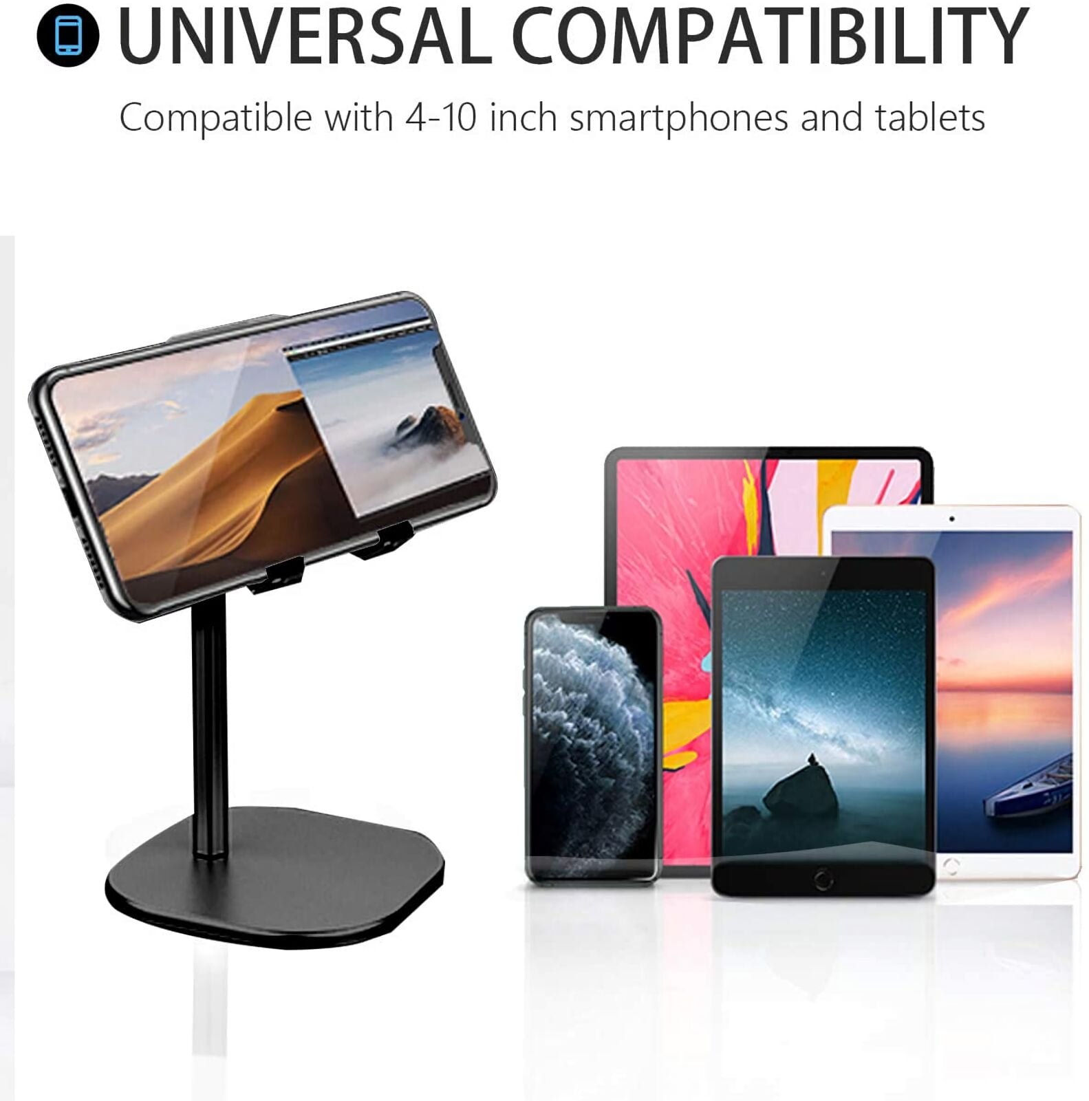 Cell Phone Stand for Desk Angle Height Adjustable Phone Holder Cell Phone Holder for Desk Cellphone Dock Compatible with All Mobile Phones (Black)