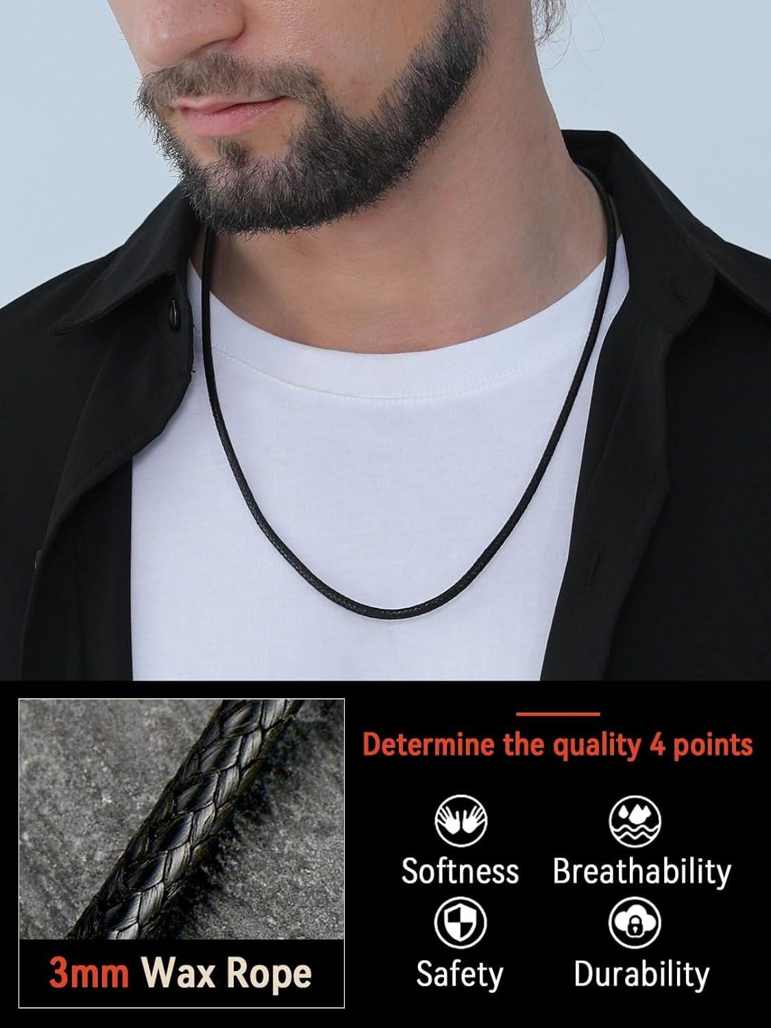Braided Leather 2Mm/3Mm Necklace Cord For Men With Stainless Steel Snap Clasp, Waterproof Woven Wax Rope Chain For Pendant With Delicate Gift Box[o1392]