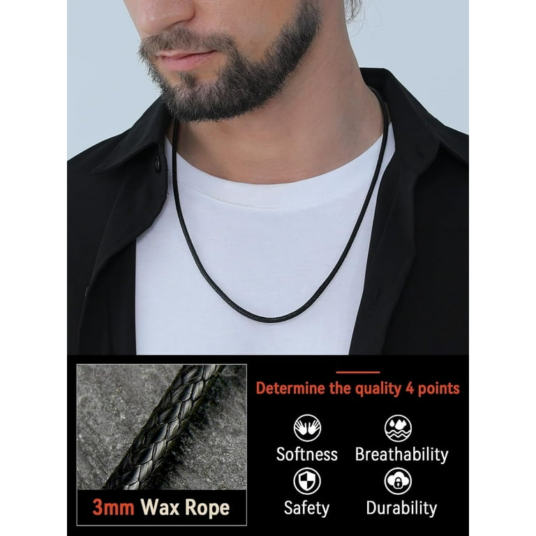 Braided Leather 2Mm/3Mm Necklace Cord For Men With Stainless Steel