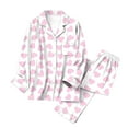 thumbnail image 4 of Drie Cozy Pjs Women Sleepwear Womens Heart Print Pajamas Set Valentines Day Gift Long Sleeve Button Down Nightwear Loungewear Pink,M, 4 of 6