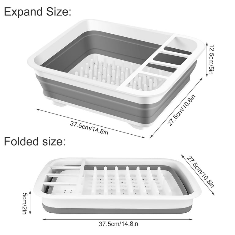 ZOUYO Collapsible Dish Drying - Rack with Drainer Board Set Portable Dish Drainers for Small Kitchen Camper RV Caravan Travel Trailer (Grey)