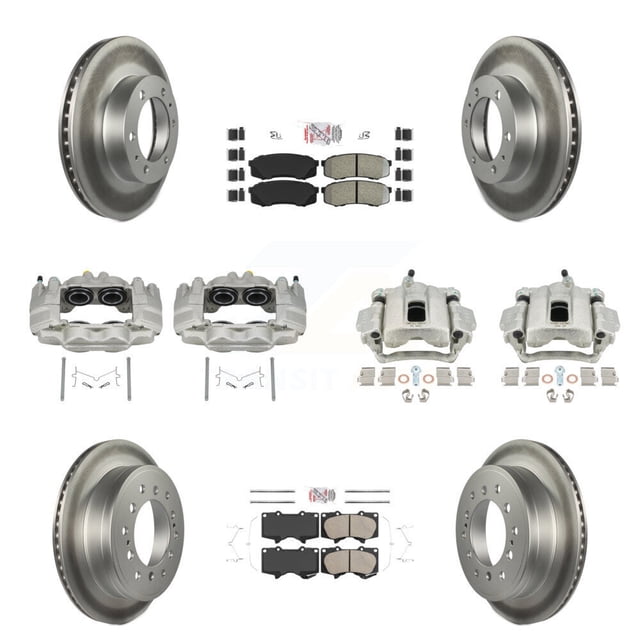 Transit Auto Front Rear Disc Brake Caliper Coated Rotors and Ceramic Semi-Metallic Pads Kit (10Pc) for Car 2010-2014 Toyota FJ Cruiser with Casting # 13WG KCG-102136N