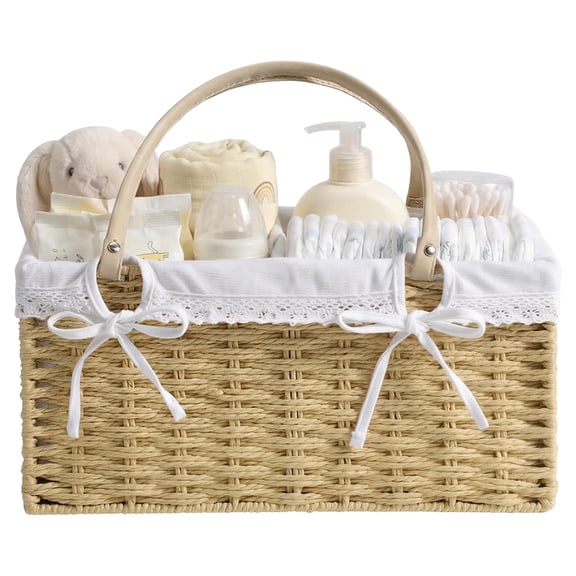 DELAMU Large Baby Diaper Caddy Organizer, Handmade Paper Rope Storage Baskets with Divider and Removable Washable lining for Newborn Essentials, Nursery Basket