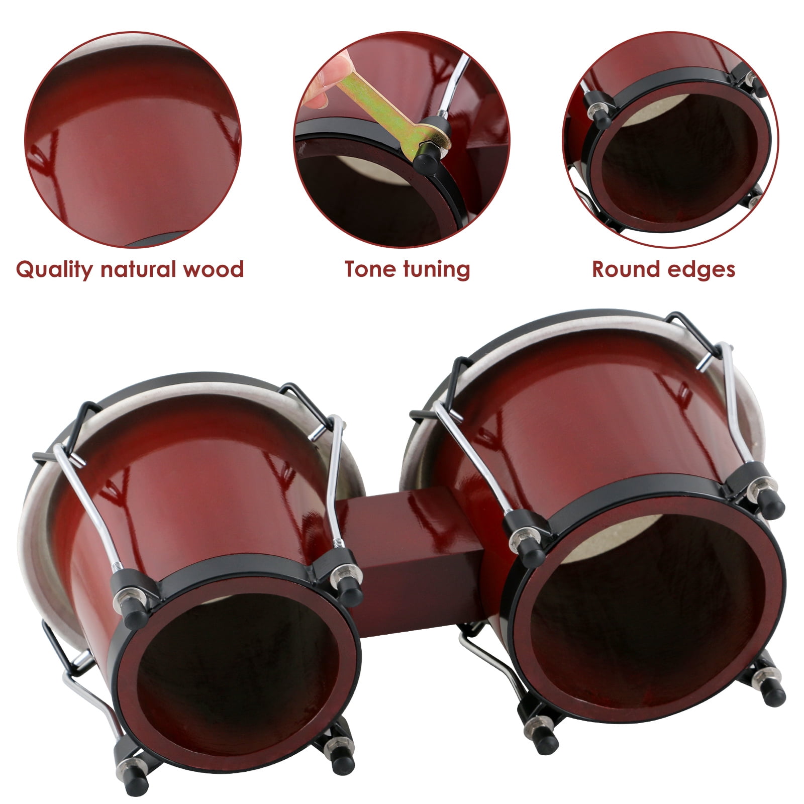 EASTROCK Bongo Drum 6” and 7” Bongos Set for Adults Kids Beginners Professionals Tunable Wood and Metal Drum Percussion Instruments with Bag and Tuning Wrench（Red)