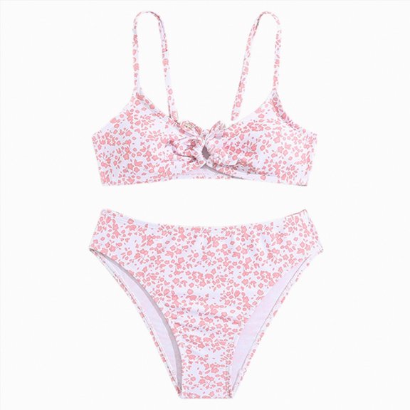 UngA Girls' 2 Piece Swimsuit Ditsy Floral Print Knot Front Ruched Triangle Bikini Bathing Suits for Swimwear (Pink,11-13 Years)