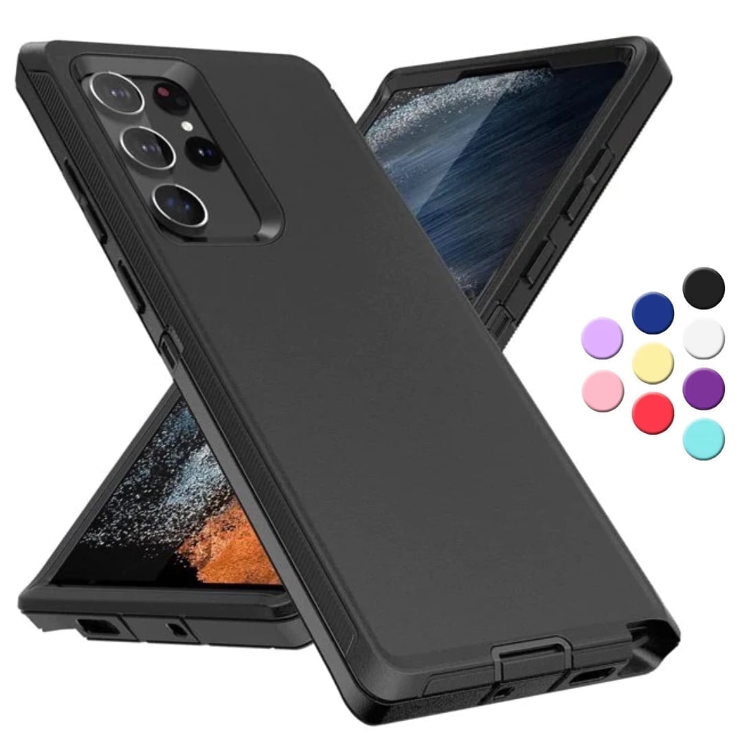 Entronix Heavy Duty Case Designed for Samsung Galaxy S22 Ultra Shockproof Triple Layer Rugged Case (Black)