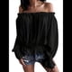 thumbnail image 1 of Blusas Elegantes con Hombros Descubiertos para Mujer, de Larga, con Volantes y Cintura Fruncida, Informales, para Fiesta, Grandes. Negro XXL, 1 of 7