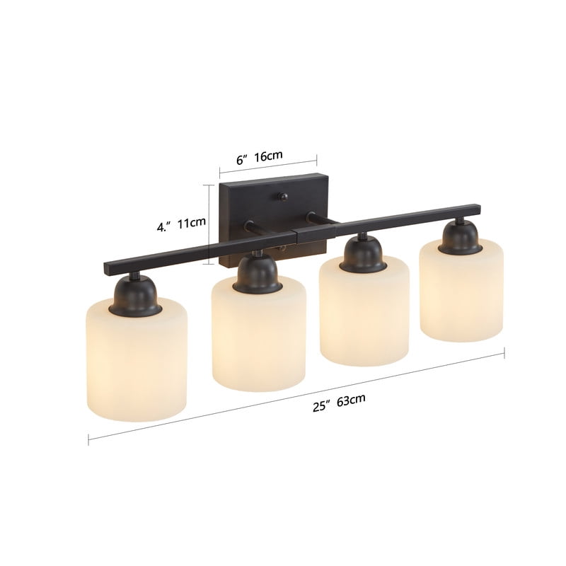 24.8" Black Modern 4-Light Bathroom Vanity Light - Frosted Glass Wall Sconce for Mirror, Dressing Room & Hallway (Bulbs Not Included)