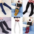 thumbnail image 4 of Mode Bambins Filles Genou Chaussettes Hautes École Chaussettes en Coton Rayé Bas, 4 of 5