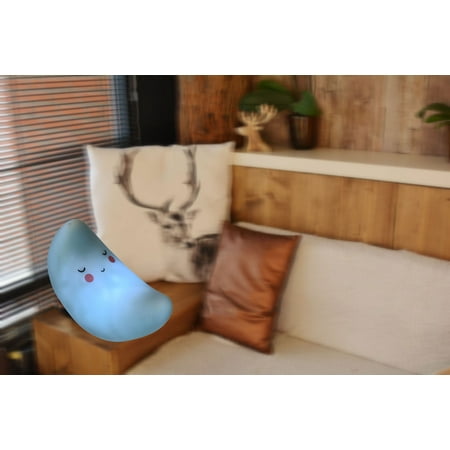 - Soft Moon Light (Blue) Great as a kids' room night light with on/off switch;Product Size: 5.25 x 4.5 x 3; Squeezable safe to toss around. Great decor for any room