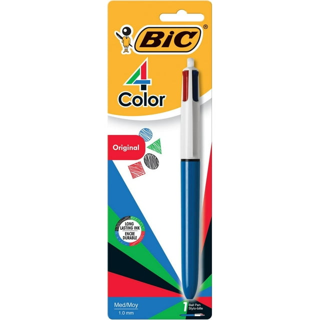 BIC 4-Color Retractable Ballpoint Pen, Medium Point (1.0mm), Assorted Colors, with Long-Lasting Ink, 1-Count