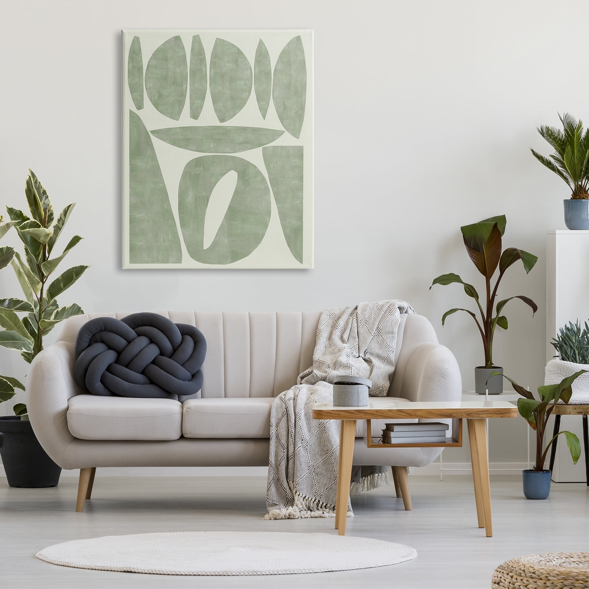 Stupell Industries Modern Green Shapes Abstract Painting Gallery Wrapped Canvas Art Print Wall Art, 36 x 48