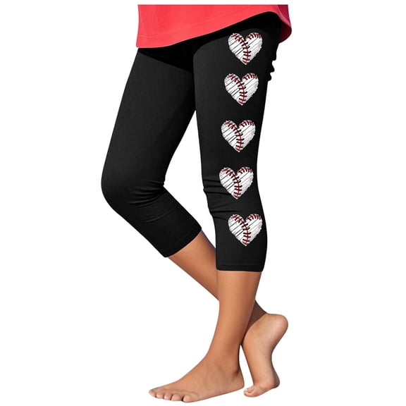 AUNVITO Girls Baseball Print Yoga Pants Casual Sport Capri Fashion Athletic Comfort