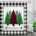 thumbnail image 2 of Christmas White Black Buffalo Plaid Shower Curtain Set, Xmas Tree Snowflake Winter Scene Bathroom Shower Curtain, Fabric Art Christmas Bath Curtain with Hooks,70X70IN, 2 of 5