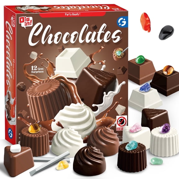 Piano Potato Chocolate Gemstone Dig Kit for Kids Ages 6 , Dig Up 12 Genuine Gems with Chocolate-Shaped Blocks, STEM Educational Science Toy, Perfect for Birthday Parties & Holiday Gifts