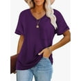 thumbnail image 2 of Womens V-Neck Shirts with Front Pocket Decoration Short Sleeve Solid Casual Loose Fit Trendy T-Shirt, 2 of 5